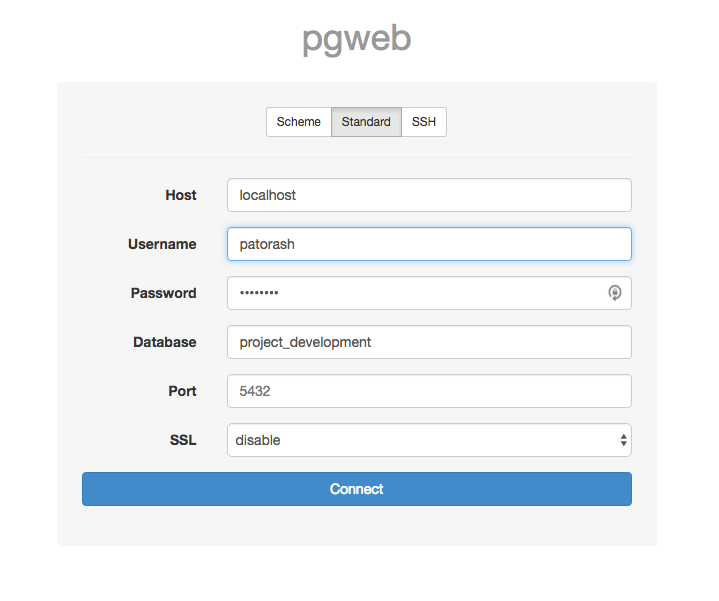 pgwebのログイン画面